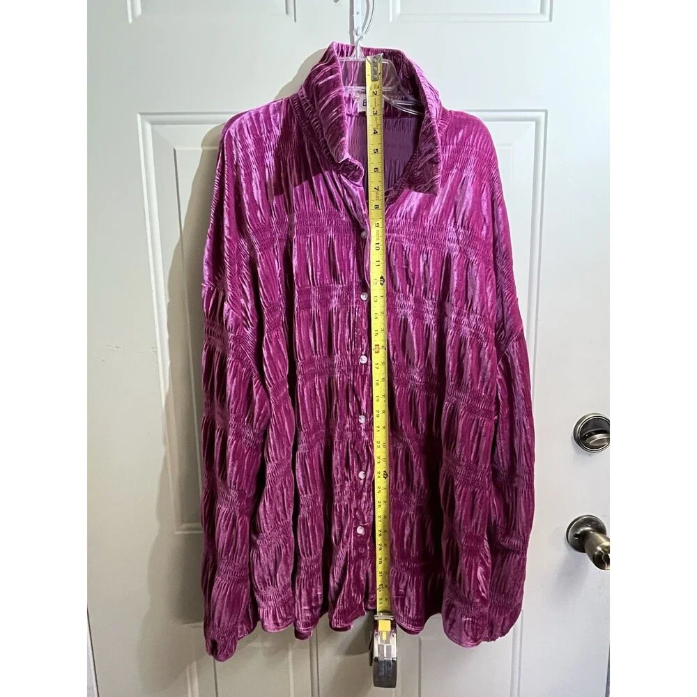 BiBi Love The Drama Hibiscus Purple Velvet Blouse XL - Picture 9 of 11